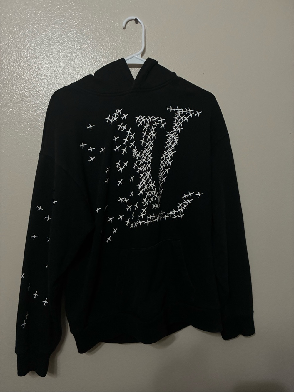 Louis Vuitton Black Hoodie with White Plane LV Motif